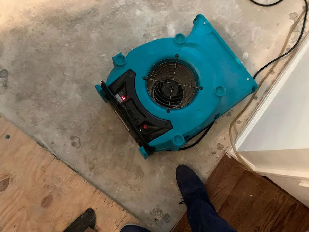 Air mover drying subfloor during Leak Detection & Repair in Grovetown